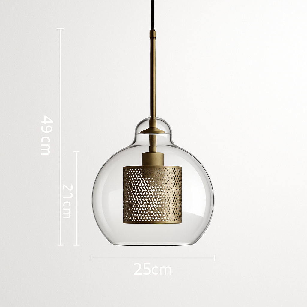 Suspension design LED en verre avec lampe doré - vue 8 sur 18