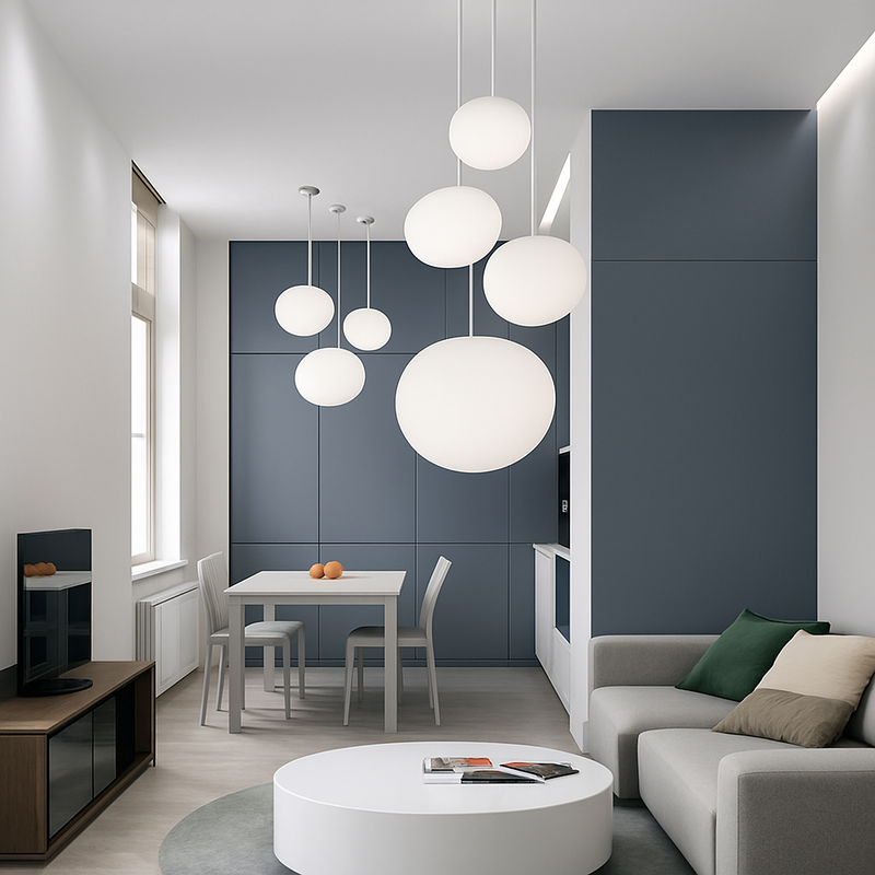 Suspension design LED forme ovale en verre blanc