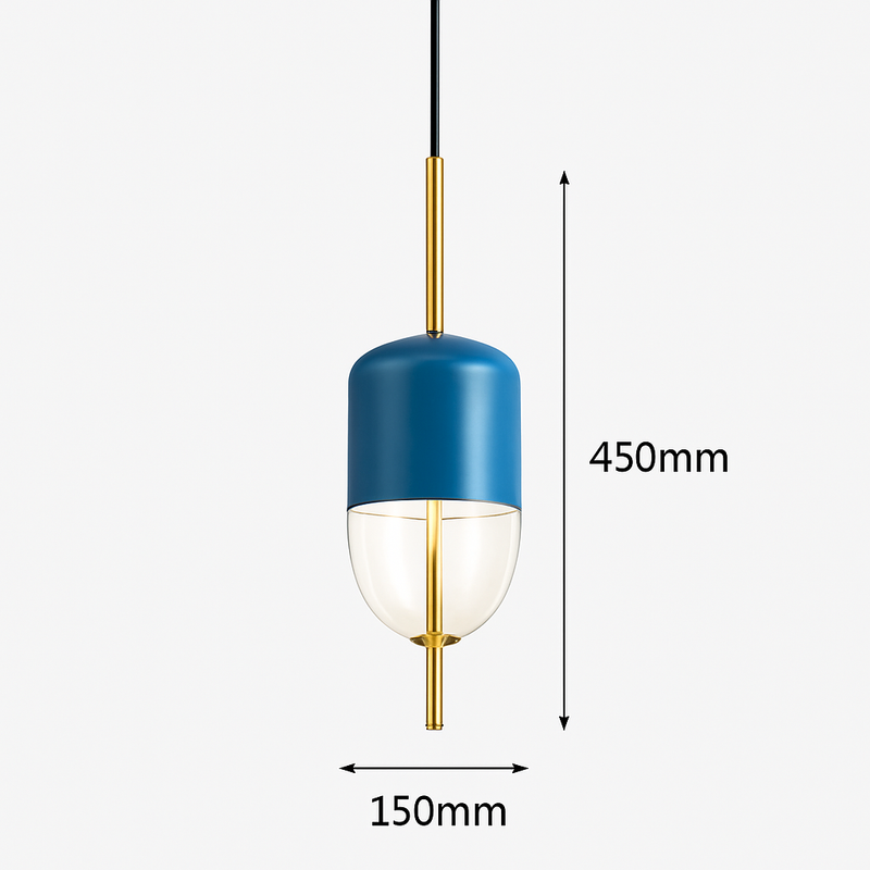 Suspension design moderne en verre en forme de goutte bleue