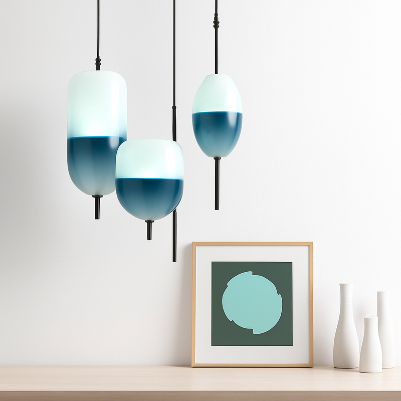 Suspension design moderne en verre en forme de goutte bleue