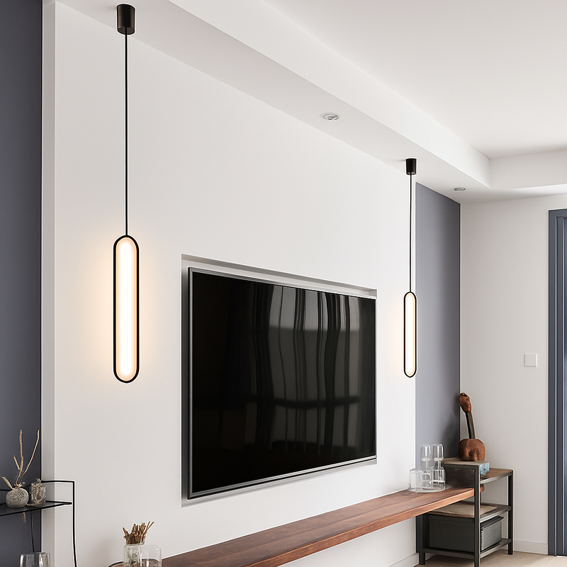 Suspension design moderne LED en anneau allongé noir ou doré Hang