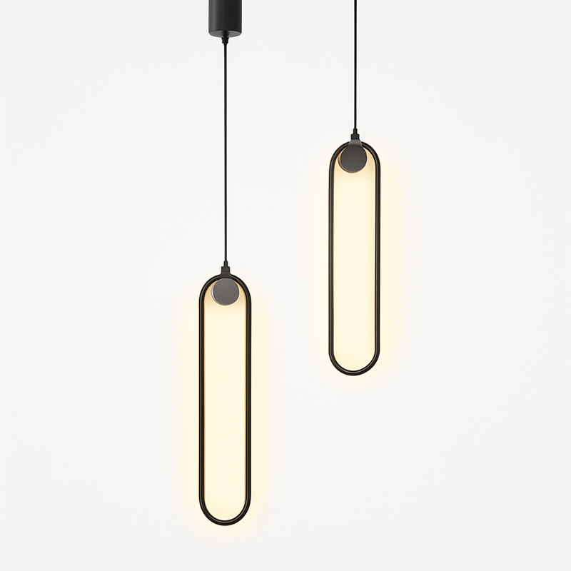Suspension design moderne LED en anneau allongé noir ou doré Hang