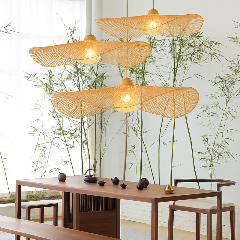 Suspension en bambou de style japonais créative pour salle à manger de restaurant E27