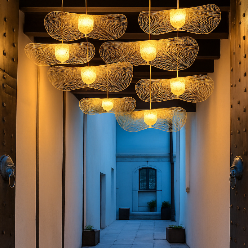 Suspension en bambou de style japonais créative pour salle à manger de restaurant E27
