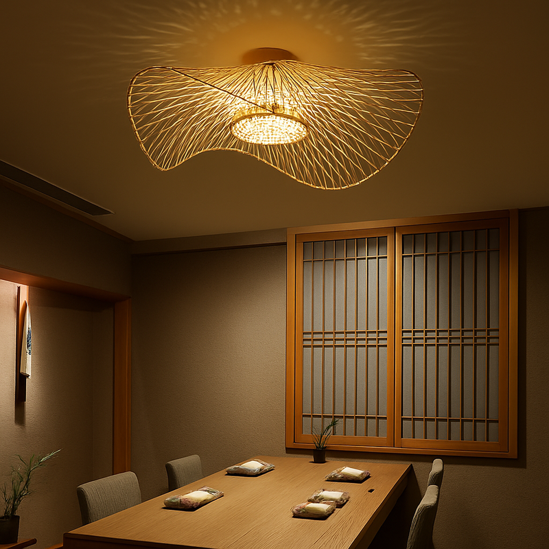 Suspension en bambou de style japonais créative pour salle à manger de restaurant E27
