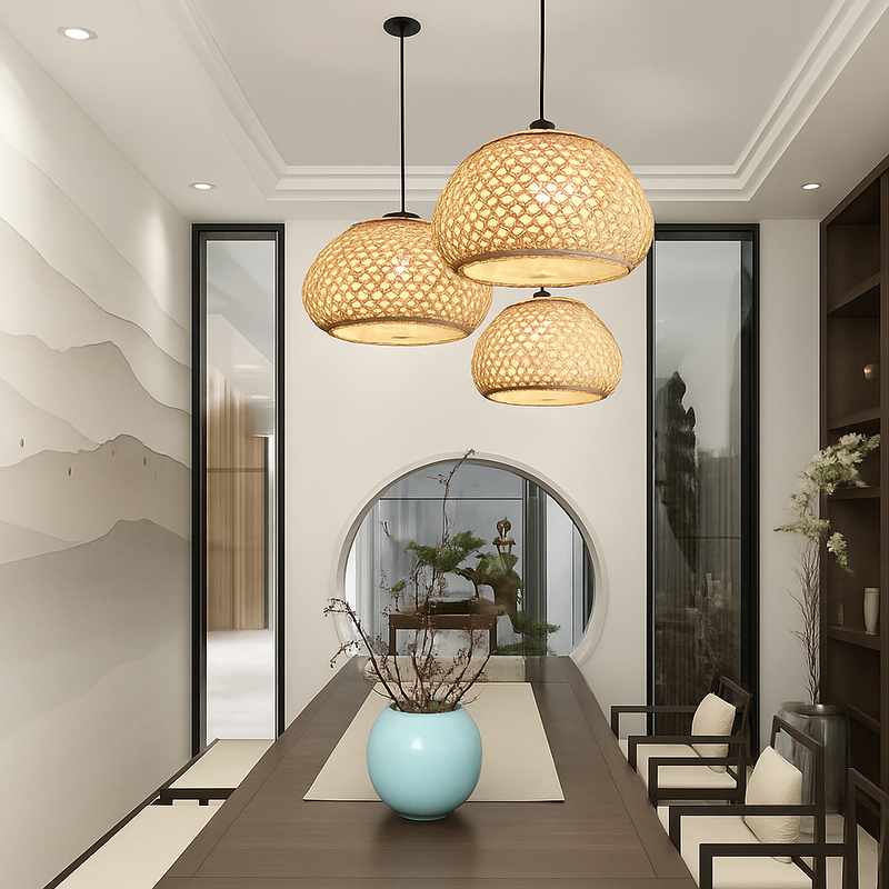 suspension en bambou style chinois vintage tissée à la main