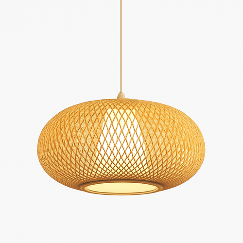 Suspension en rotin LED avec abat-jour arrondi