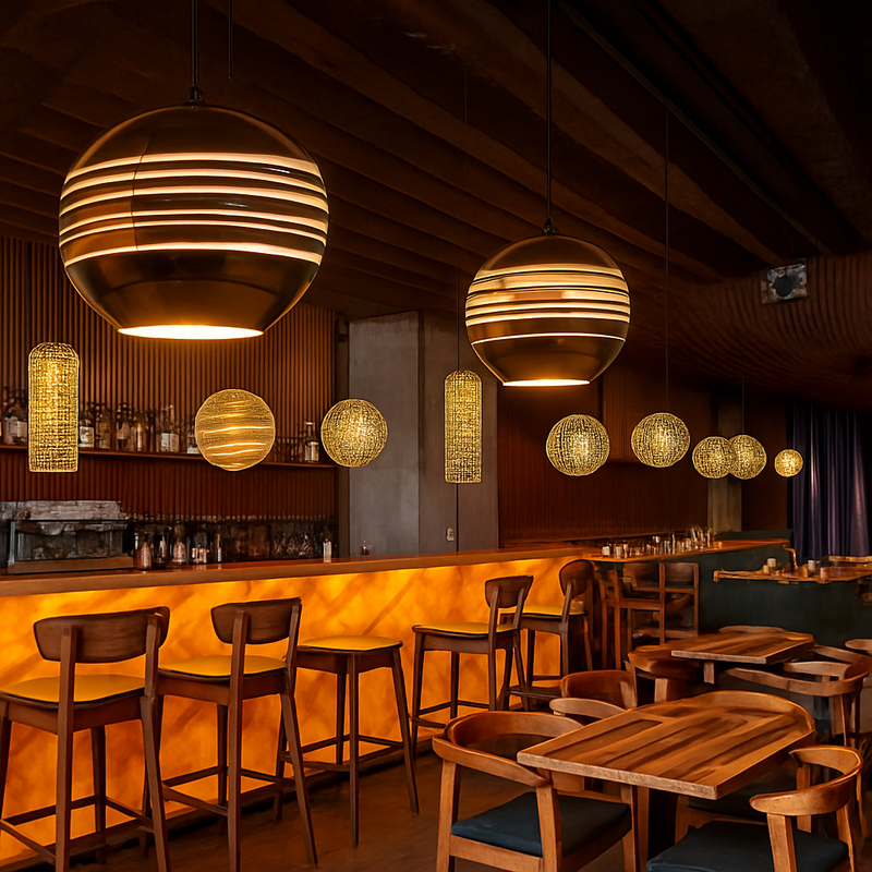 suspension en verre miroir pour loft bar et restaurant