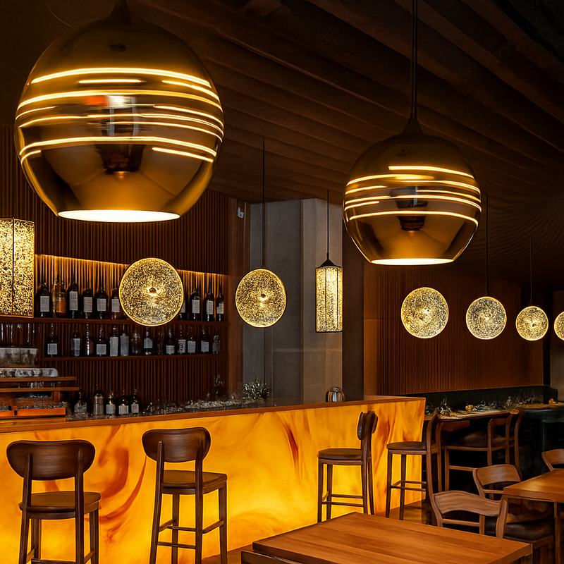 suspension en verre miroir pour loft bar et restaurant