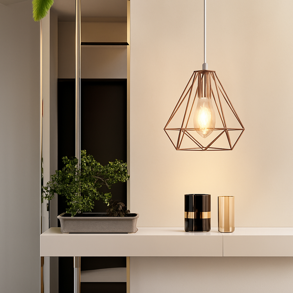 Suspension lampara de techo colgante éclairage suspendu moderne Cage en fer Loft cuisine salon suspension E27 or Rose - vue 4 sur 27