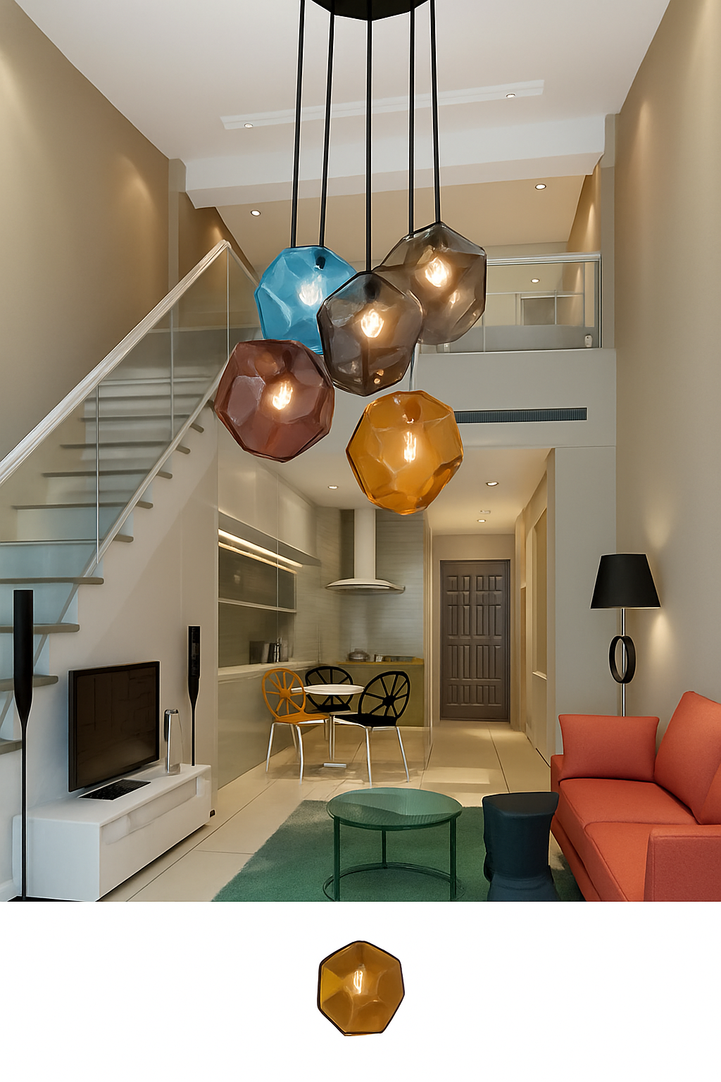Suspension LED design en verre de couleur Stone - vue 4 sur 5