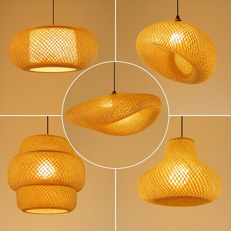 Suspension LED en rotin fait à la main rond chapeau de paille en bambou pastorale Vintage