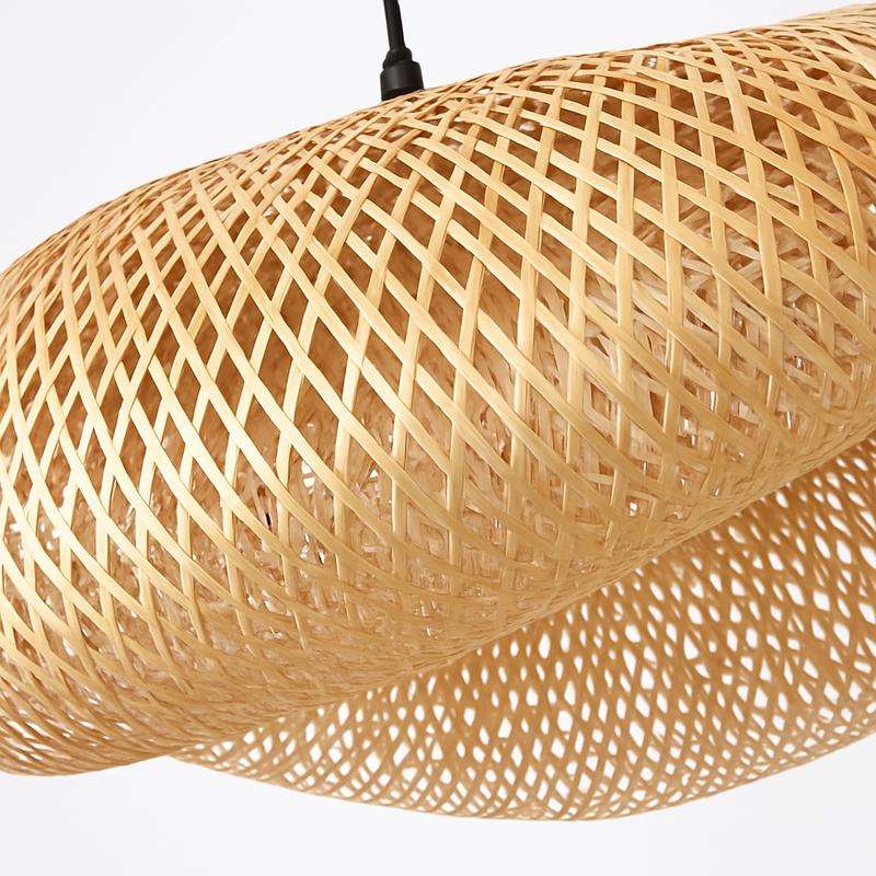 Suspension LED en rotin fait à la main rond chapeau de paille en bambou pastorale Vintage