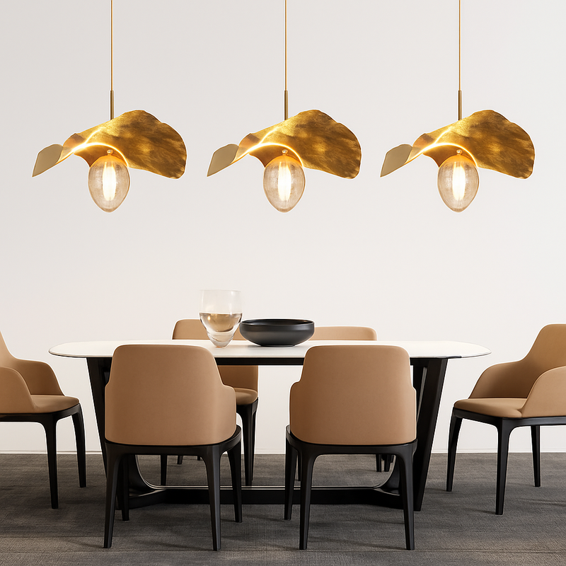 Suspension LED modernes en laiton feuille de Lotus pour Restaurant Table basse cuisine île lustre décor à la maison Lustres Luminaires