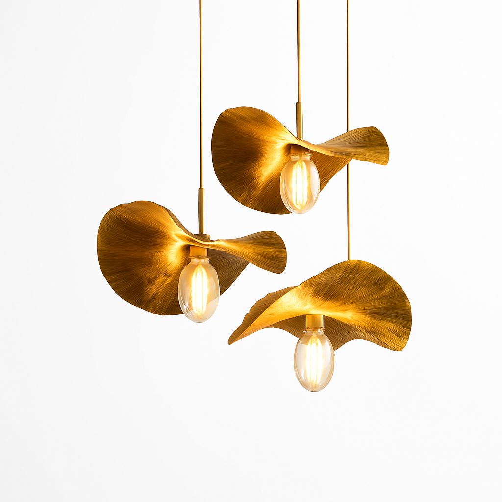 Suspension LED modernes en laiton feuille de Lotus pour Restaurant Table basse cuisine île lustre décor à la maison Lustres Luminaires - vue 4 sur 9
