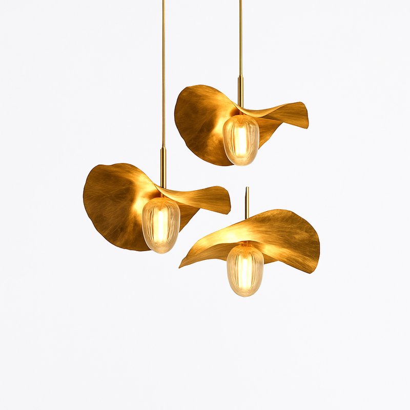 Suspension LED modernes en laiton feuille de Lotus pour Restaurant Table basse cuisine île lustre décor à la maison Lustres Luminaires