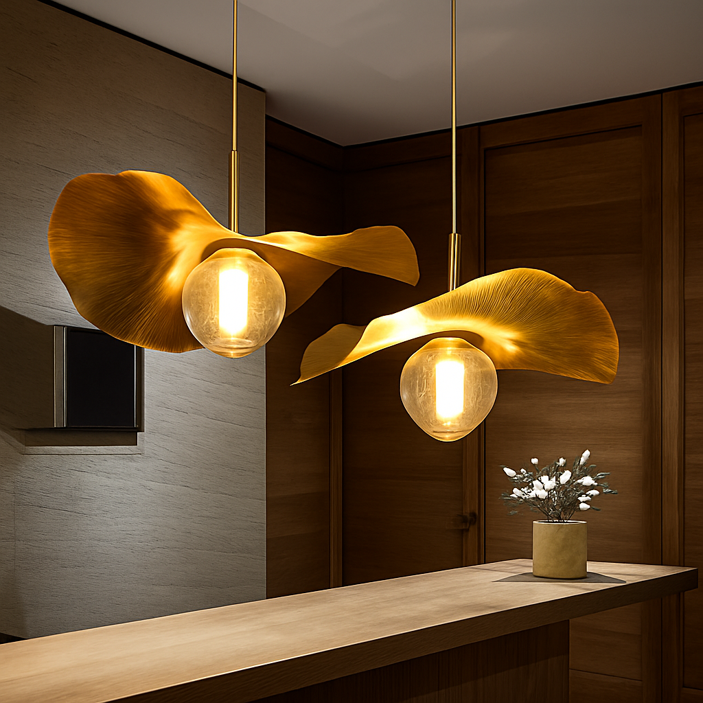 Suspension LED modernes en laiton feuille de Lotus pour Restaurant Table basse cuisine île lustre décor à la maison Lustres Luminaires - vue 5 sur 9