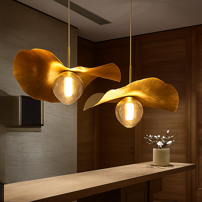 Suspension LED modernes en laiton feuille de Lotus pour Restaurant Table basse cuisine île lustre décor à la maison Lustres Luminaires