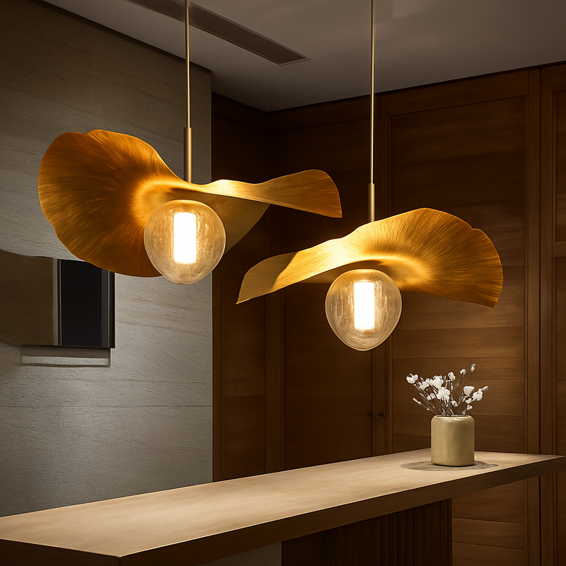 Suspension LED modernes en laiton feuille de Lotus pour Restaurant Table basse cuisine île lustre décor à la maison Lustres Luminaires