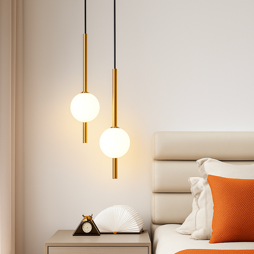 Suspension LED tube doré et boule