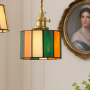 Suspension led vintage style japonais douille cuivre abat-jour verre