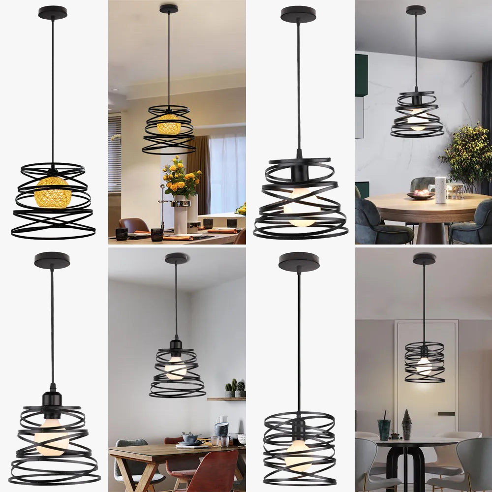 Suspension moderne Abat-jour Vintage Ruban LED Spirale Tourbillon Plafond Suspendu Lustre Salon Cuisine Luminaires