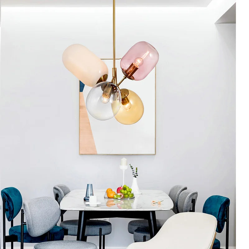 Suspension nordiques lampes suspendues en verre coloré postmoderne pour salon chambre salle à manger décor à la maison E27 Led lampe à main