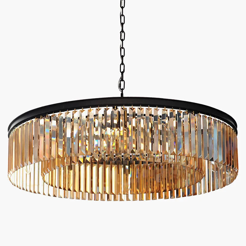 suspension rétro en métal doré design avec cristal à LED