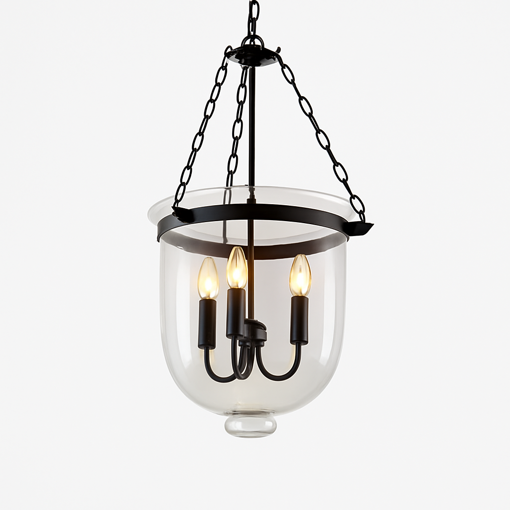 Suspension rustique en verre et métal rétro