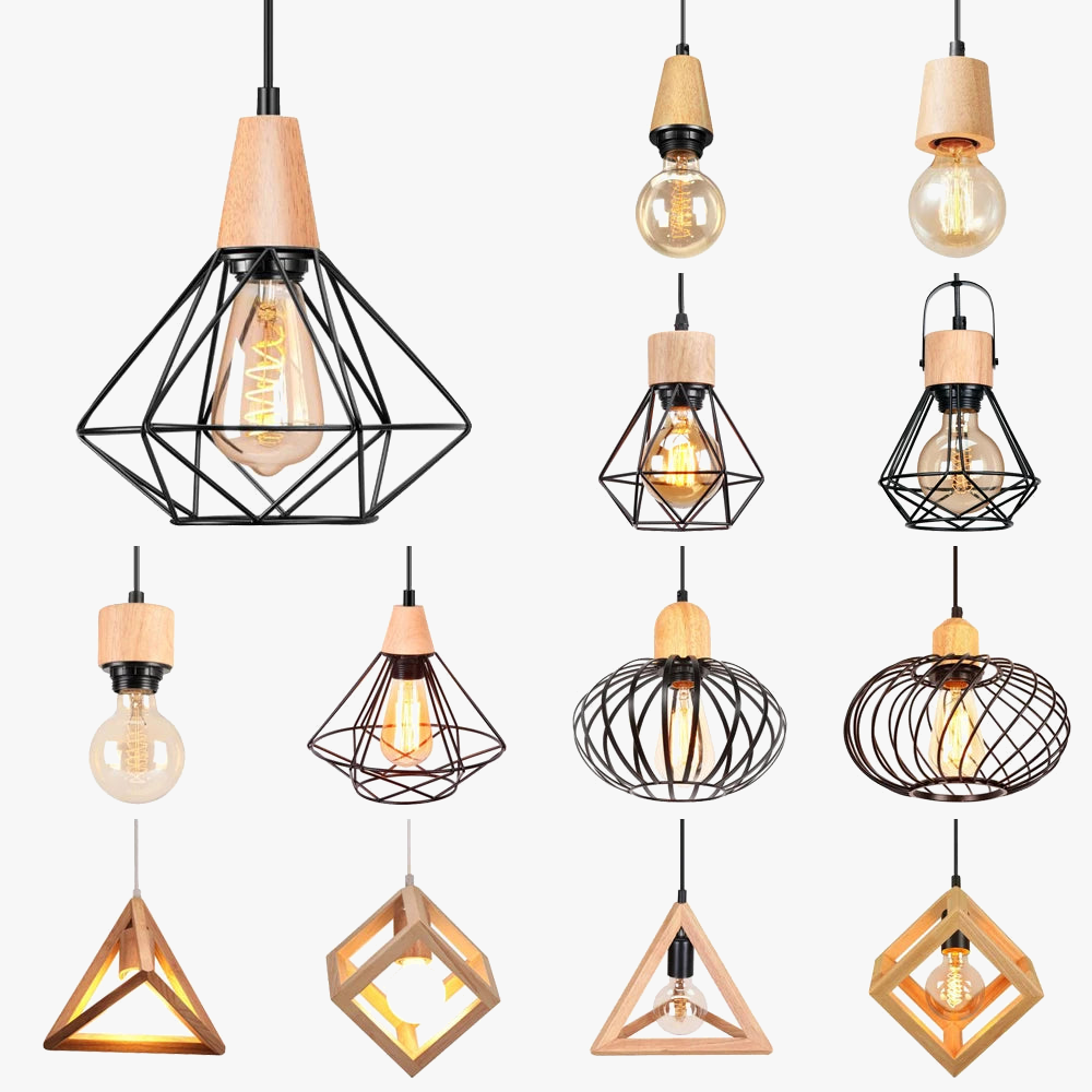 suspension vintage nordique en bois pour éclairage intérieur