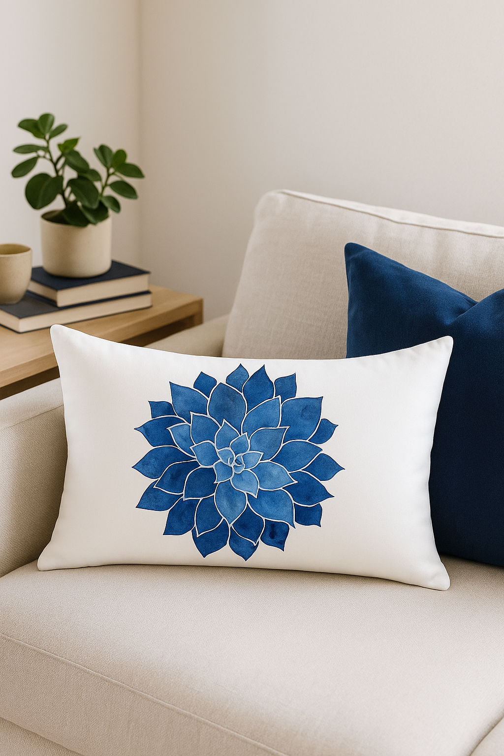 taie d'oreiller rectangulaire à fleurs et feuilles bleues - vue 3 sur 2