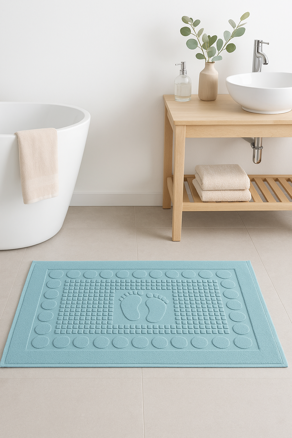 Tapis de bain coton motif cartoon style moderne