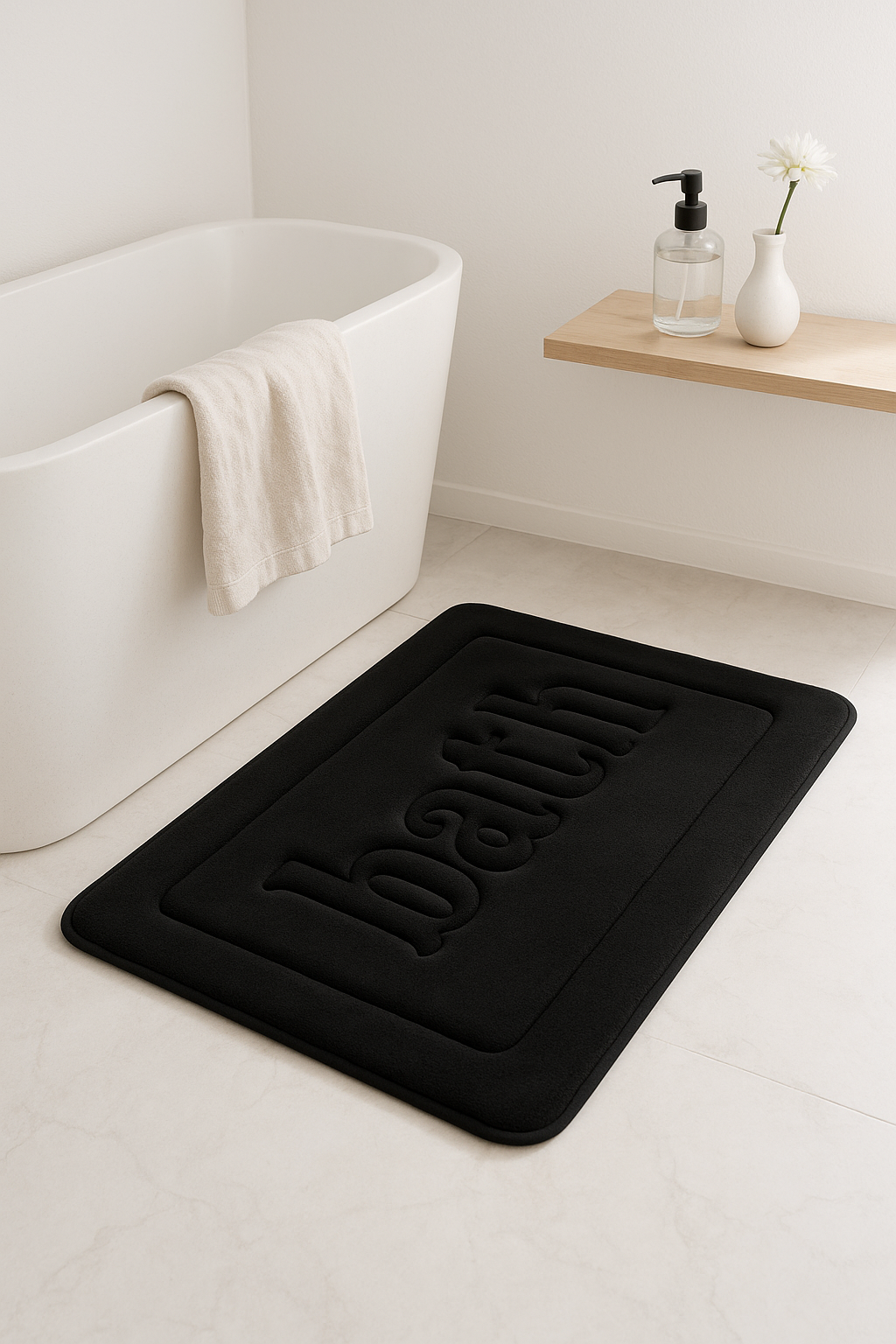tapis de bain en velours gaufré floral antidérapant - vue 3 sur 2
