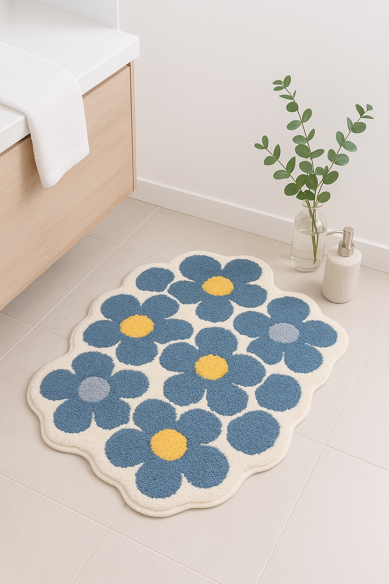 tapis de bain fleuri doux antiderapant decoration salle