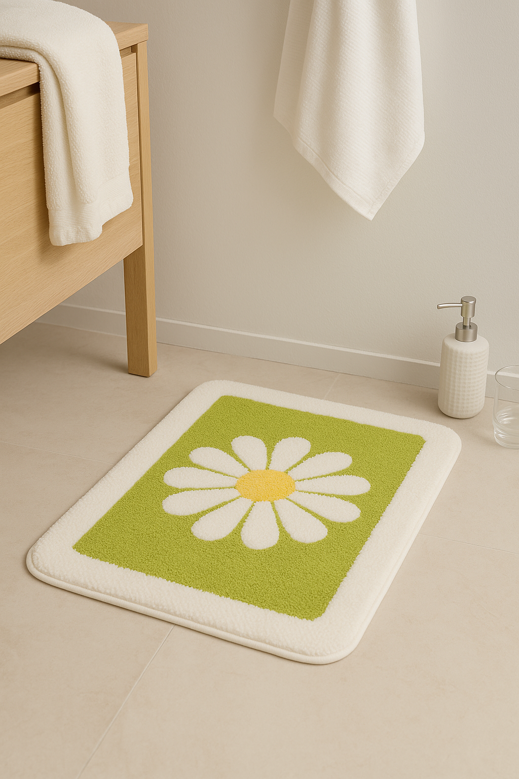 tapis de bain fleurs marguerite antidérapant microfibre