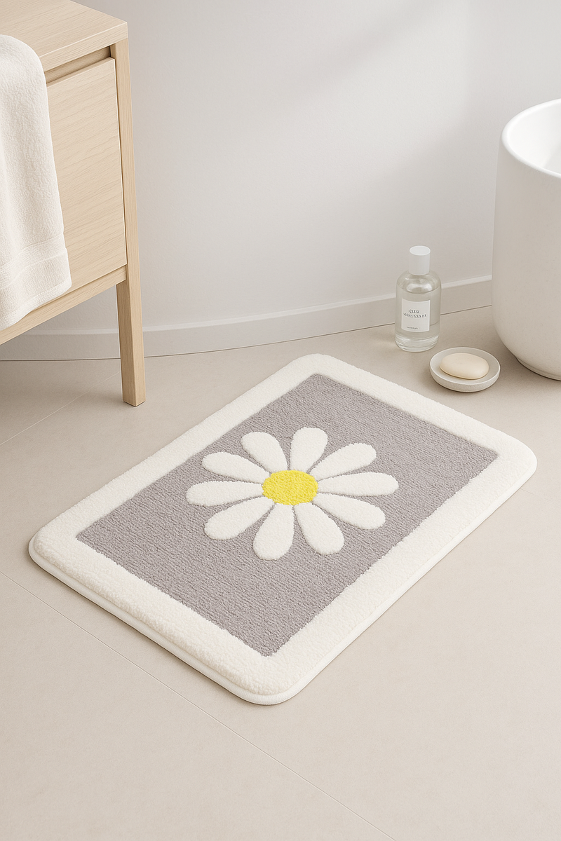 tapis de bain fleurs marguerite microfibre antiderapant lavable