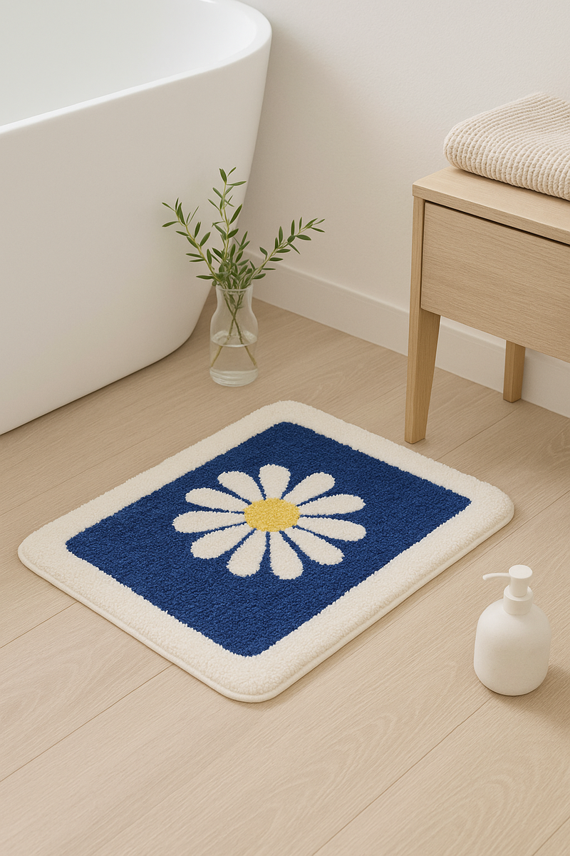 tapis de bain fleurs marguerite mignon antidérapant microfibre