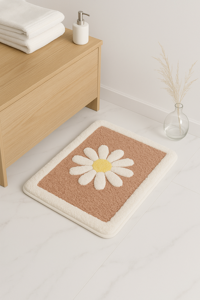 Tapis de bain fleurs style moderne antidérapant microfibre