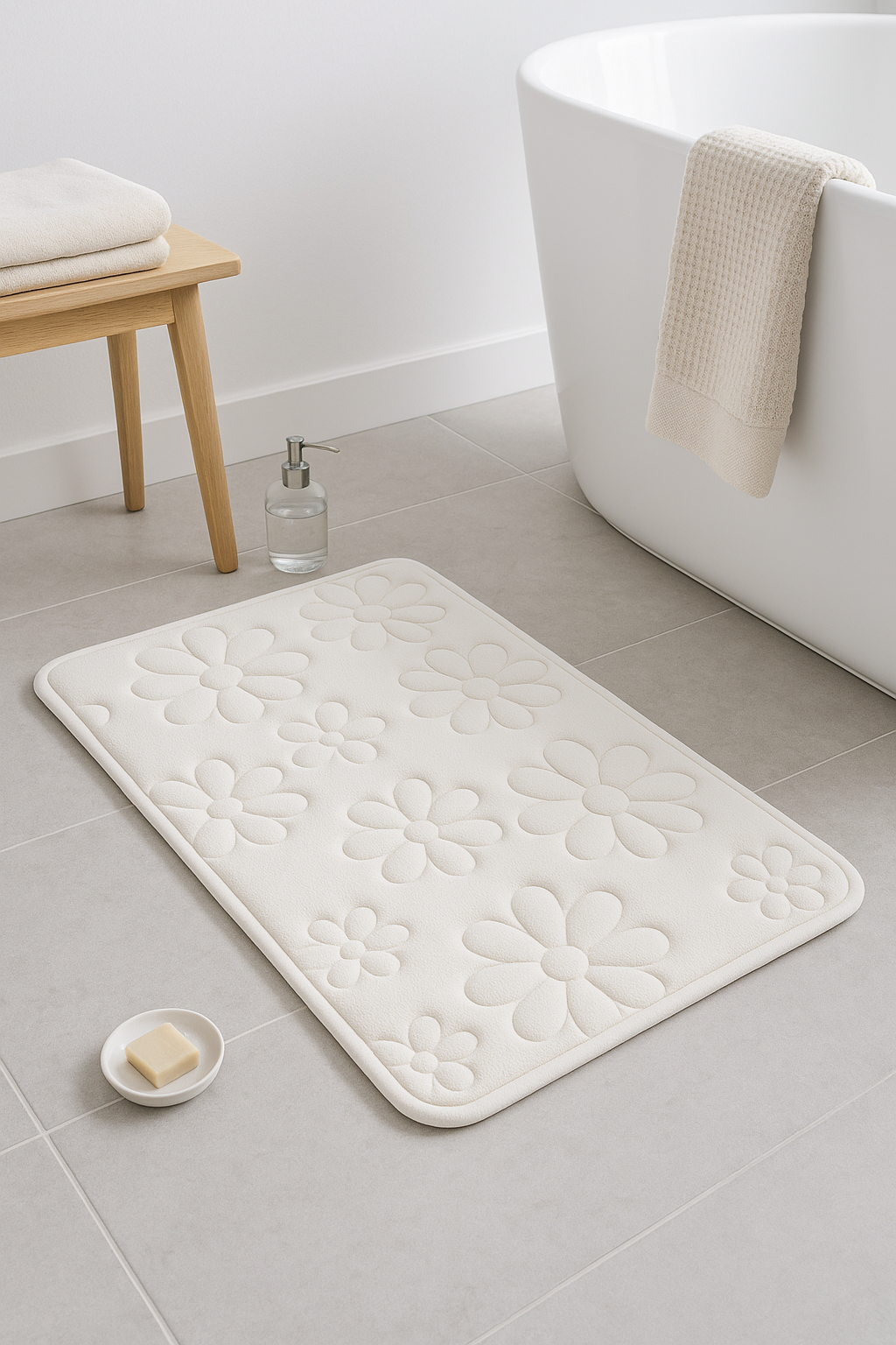 tapis de bain floral mousse memoire antiderapant absorbant - vue 3 sur 2
