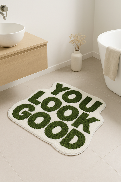 Tapis de bain message you look good ludique