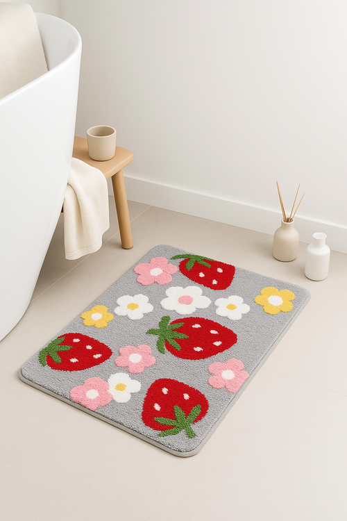 tapis de bain microfibre fraise motif cartoon doux