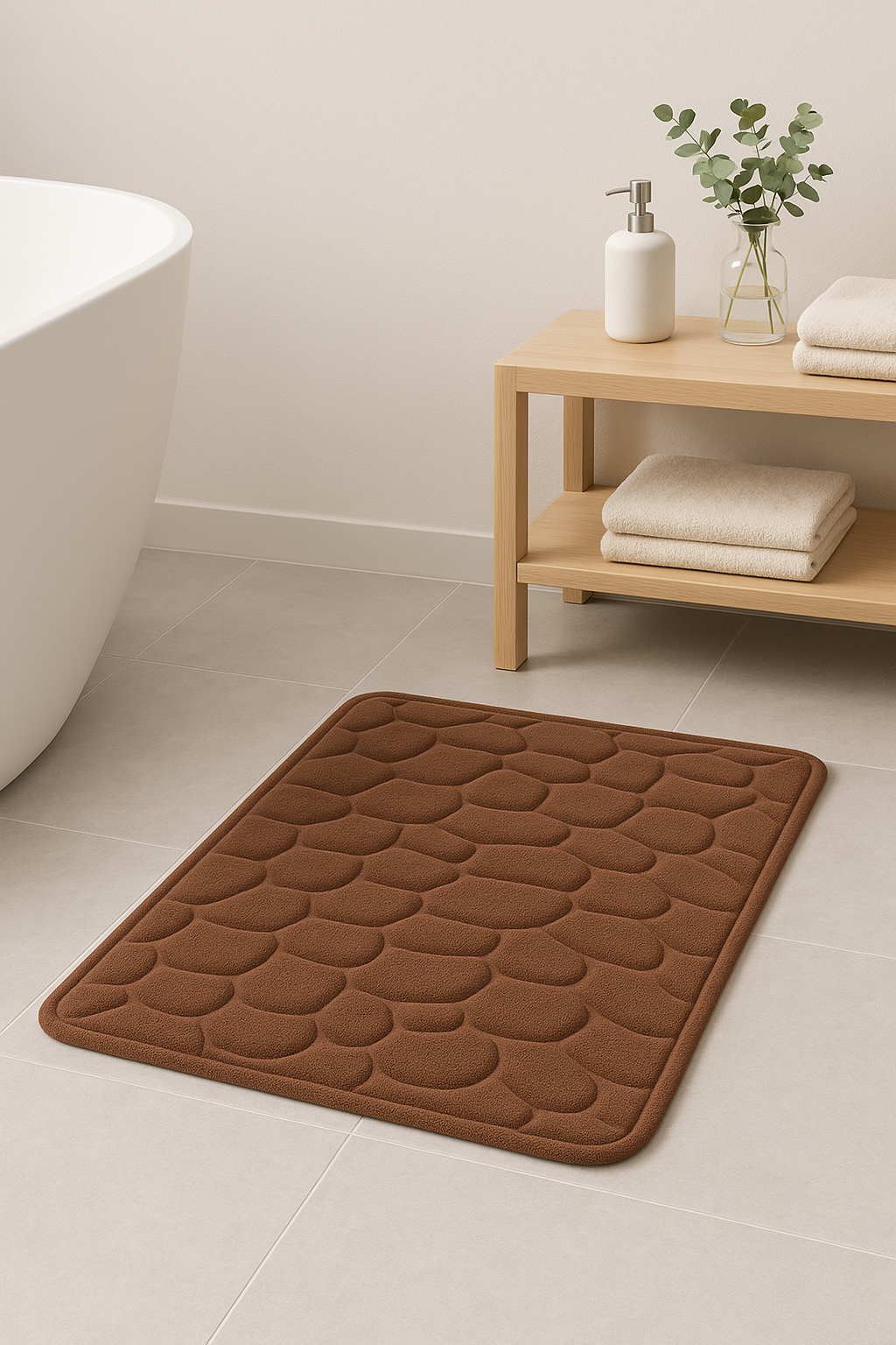 Tapis de bain motif paves mousse memoire antiderapant - vue 3 sur 2
