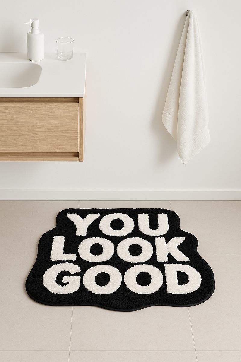 tapis de bain motif texte amusant microfibre duveteux