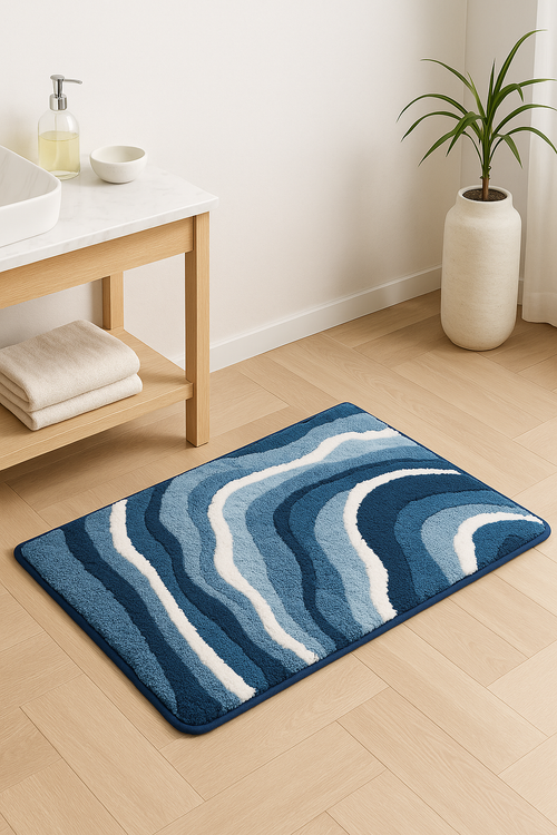 Tapis de bain nordique rayé absorbant antidérapant suedé