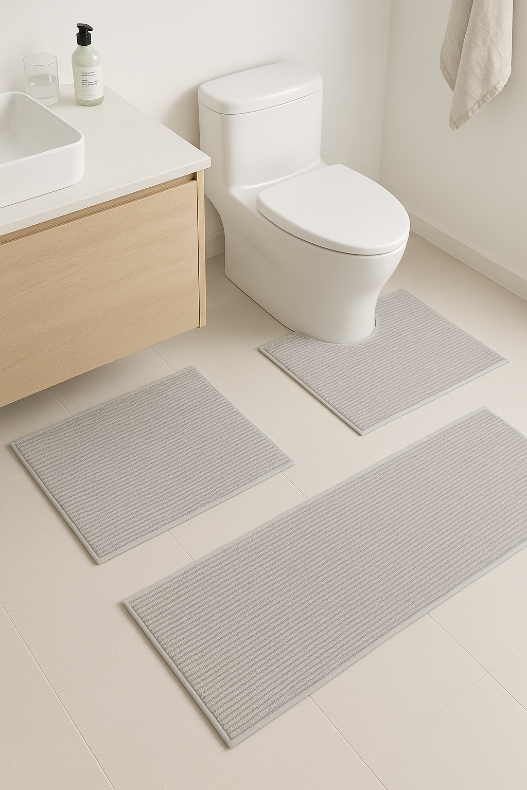 Tapis de bain trois pieces pvc antiderapant minimaliste - vue 3 sur 2