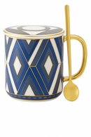 Tasse café céramique bord doré style britannique couvercle