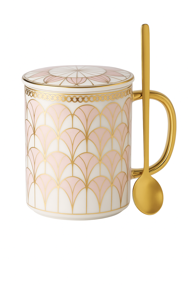Tasse céramique style britannique couvercle cuillère bureau