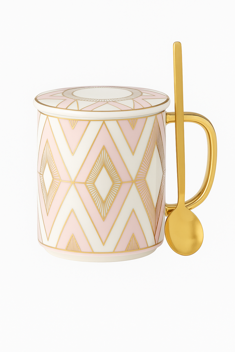 Tasse porcelaine style britannique couvercle cuillère bureau