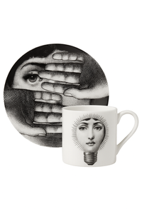 Tasse porcelaine visage italien avec soucoupe artistique