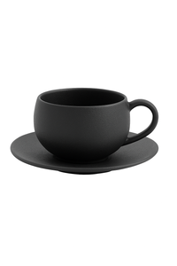 Tasse retro ceramique avec soucoupe motif pierre brute